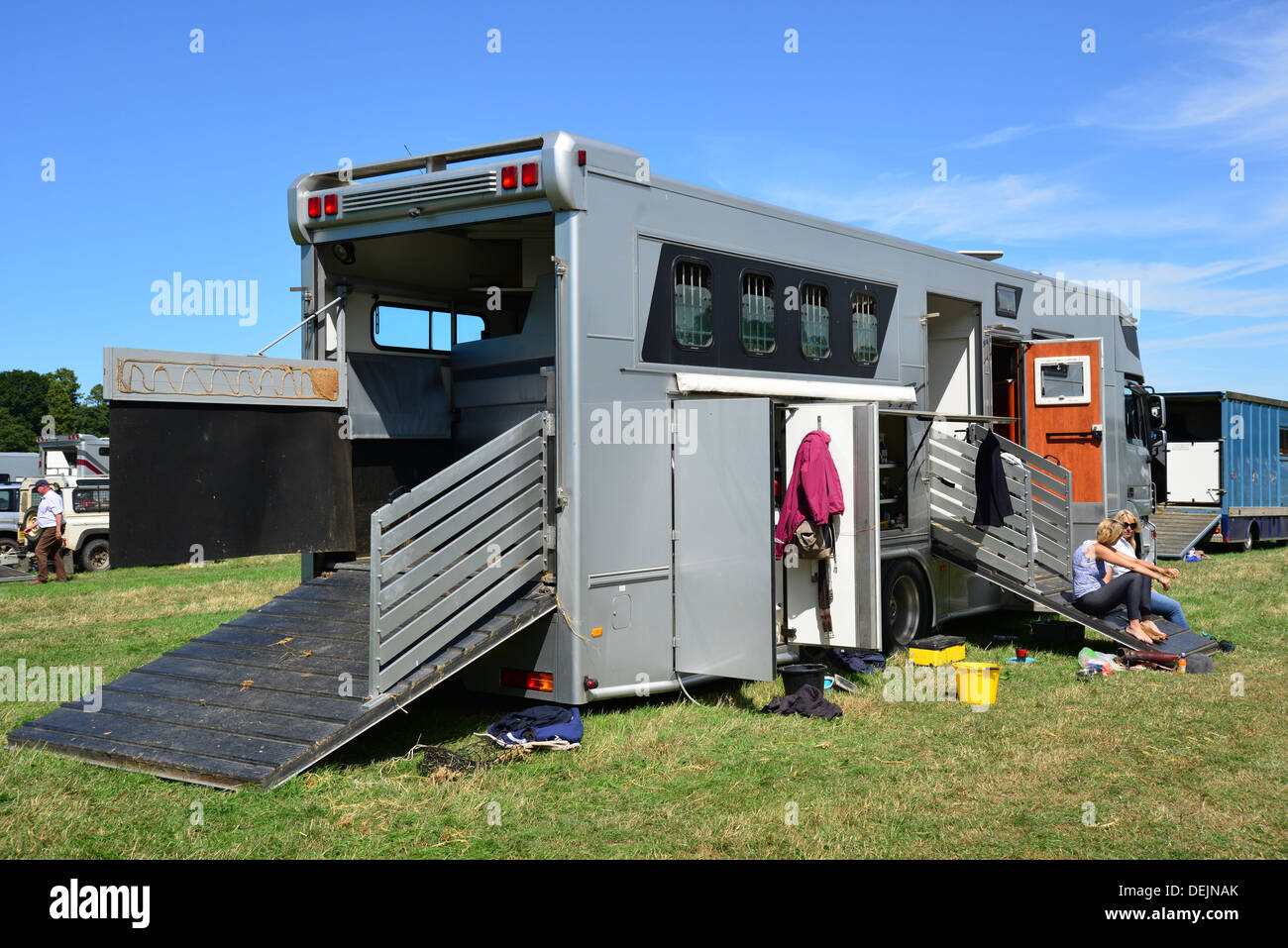 Box per cavallo al Dunster spettacolo agricolo, il Castello di Dunster Prati, Dunster, Somerset, Inghilterra, Regno Unito Foto Stock