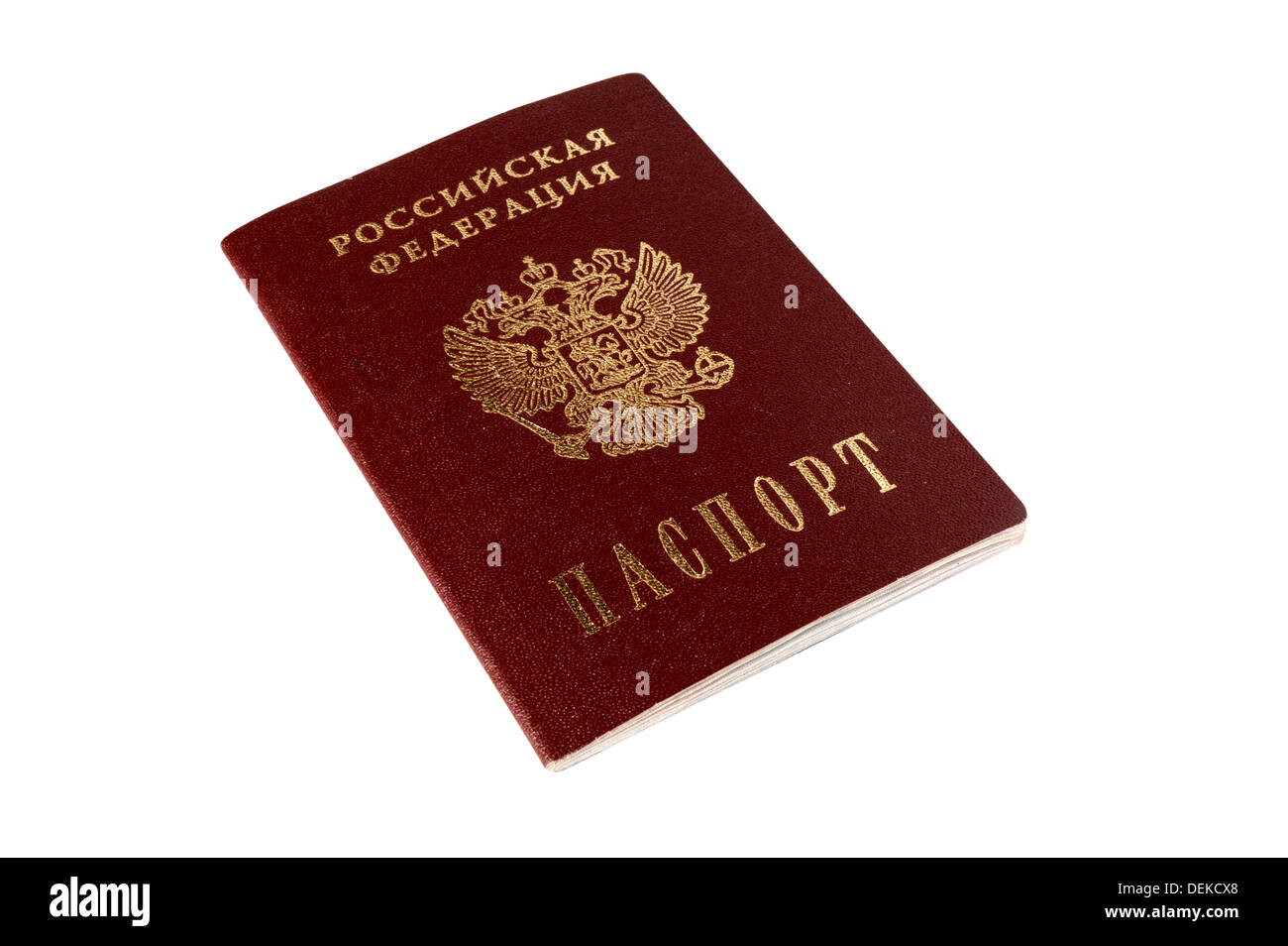 Passaporto russo isolato su bianco con tracciato di ritaglio Foto Stock