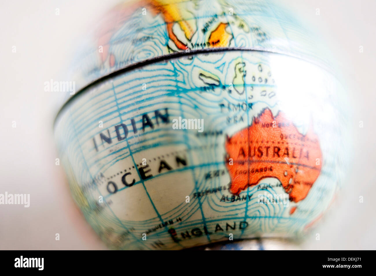 Bola del Mundo, globo terraqueo, cinco continentes, Oceano Indico, Australia, Oceania situación, ubicación, viaje viajar, Foto Stock