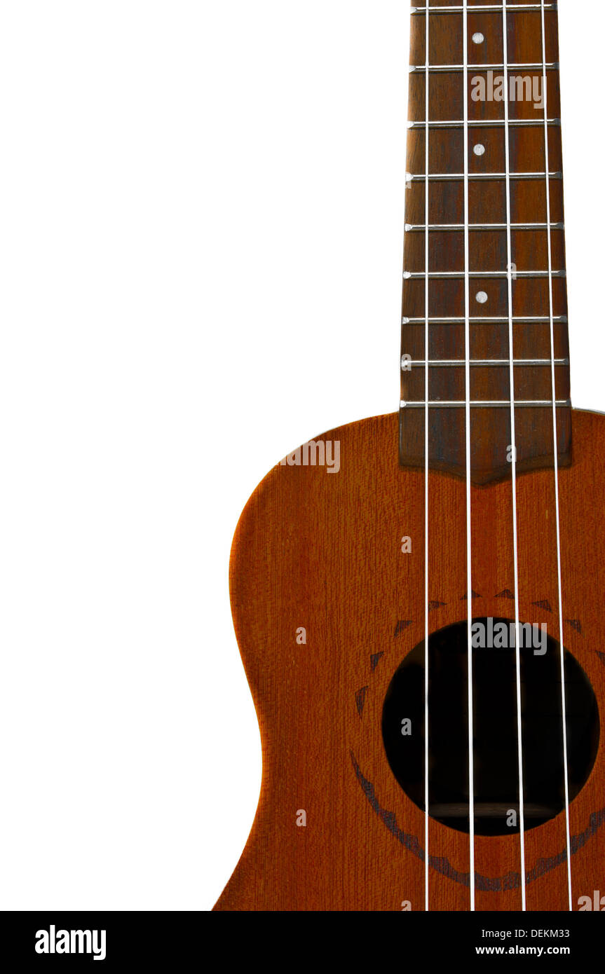 Ukulele chitarra hawaiana isolati su sfondo bianco Foto Stock