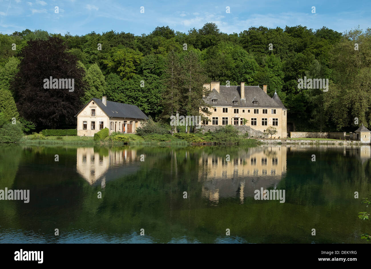 Chateau riflessione riflessa acqua paese sul lago Foto Stock