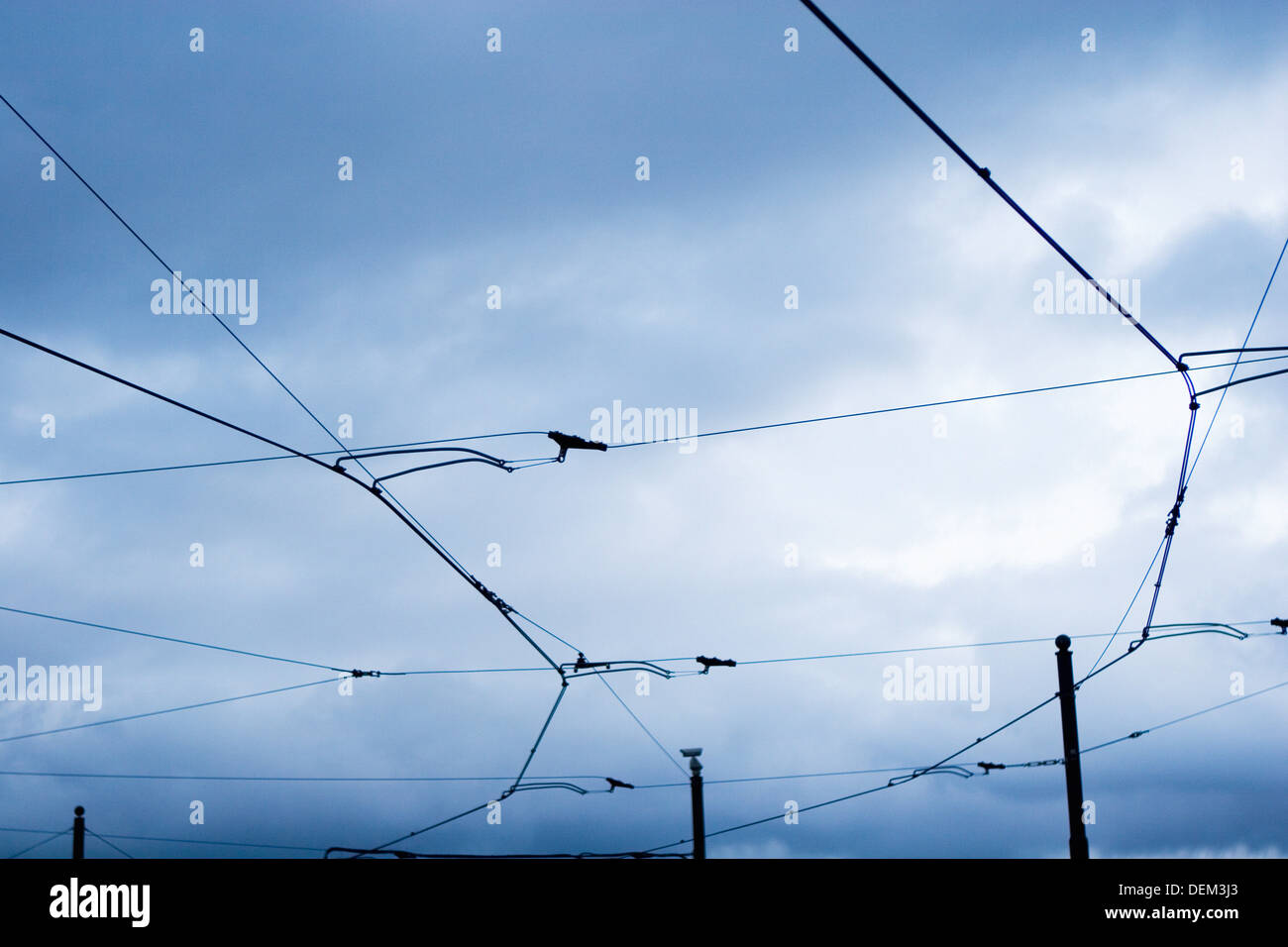 Cavi elettrici per i tram Foto Stock