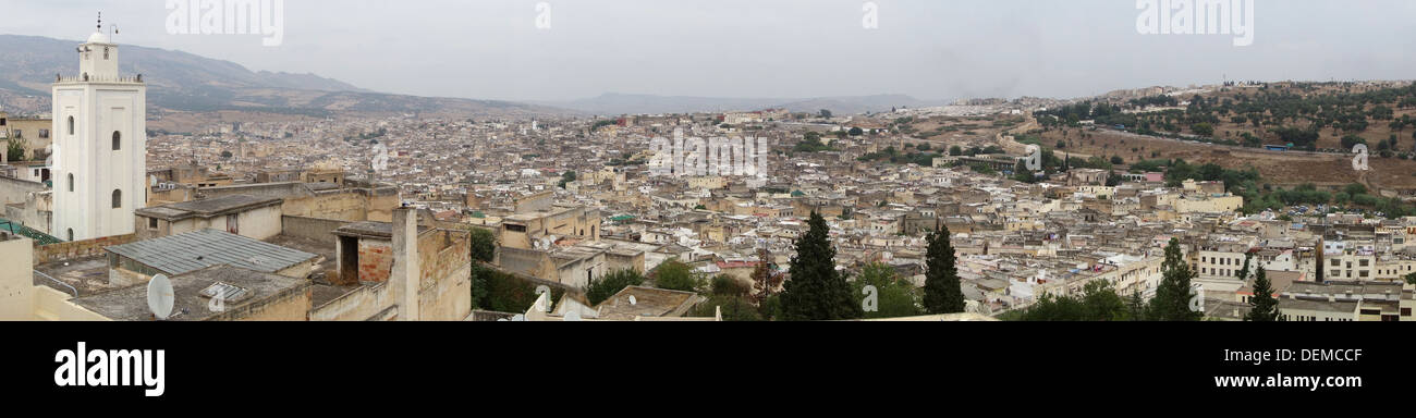 Vista panoramica della medina di Fez, Marocco Foto Stock