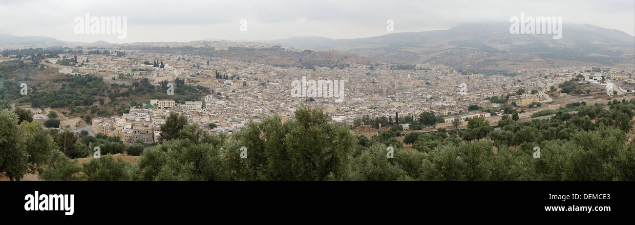 Vista panoramica della medina di Fez, Marocco Foto Stock