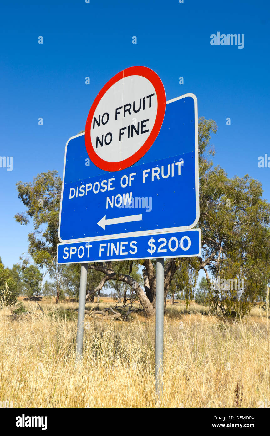 Mosca della frutta della zona di esclusione segno, Nuovo Galles del Sud, Australia Foto Stock