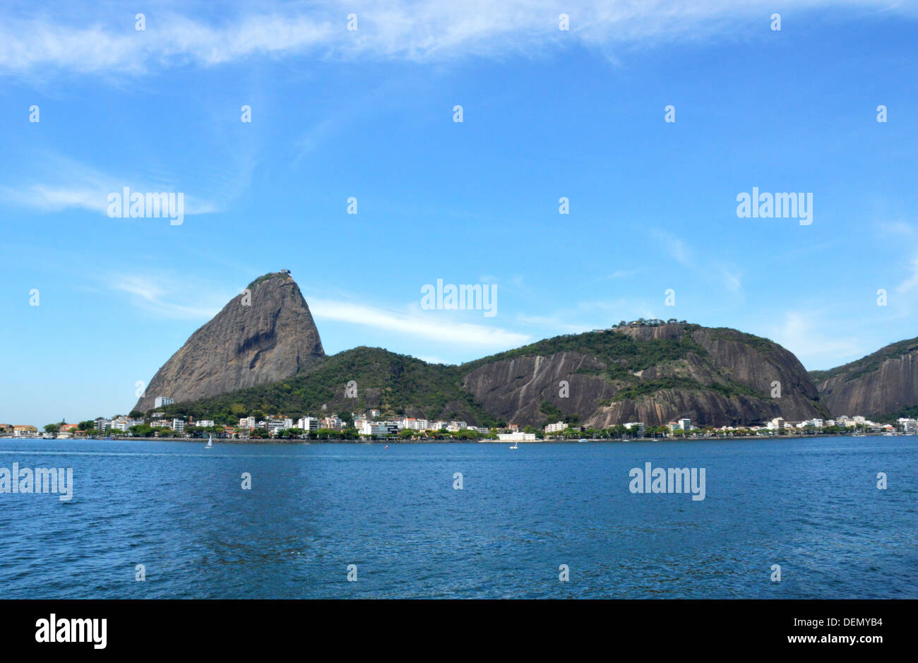 Rio de Janeiro Flamengo park Sugar Loaf, tempo chiaro cielo blu Baia Guanabara Brasile Foto Stock