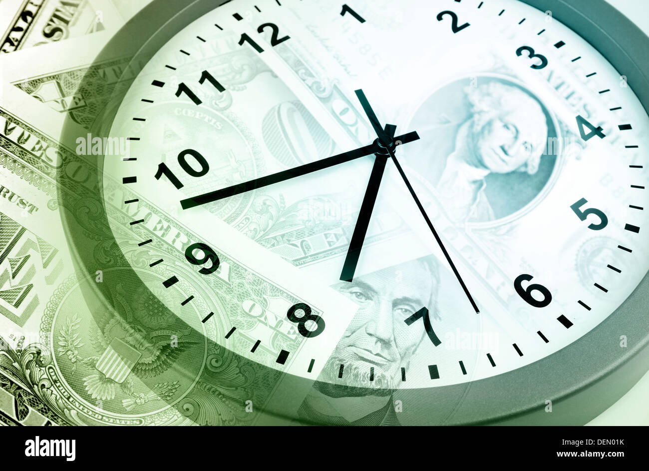 Banconote americane. Orologio. Il tempo è denaro concept Foto Stock