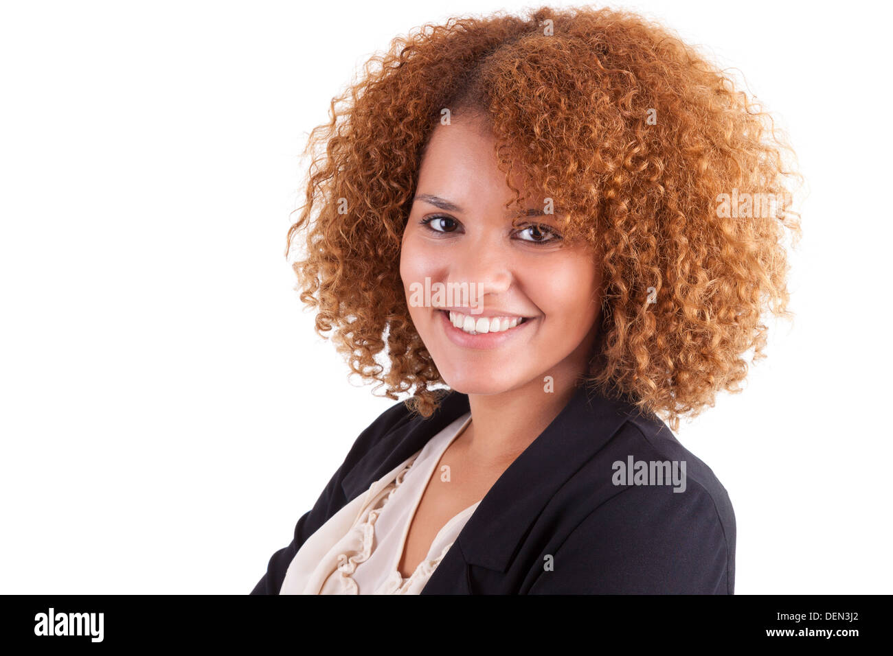 Ritratto di un giovane americano africano business donna, isolati su sfondo bianco - nero di persone Foto Stock