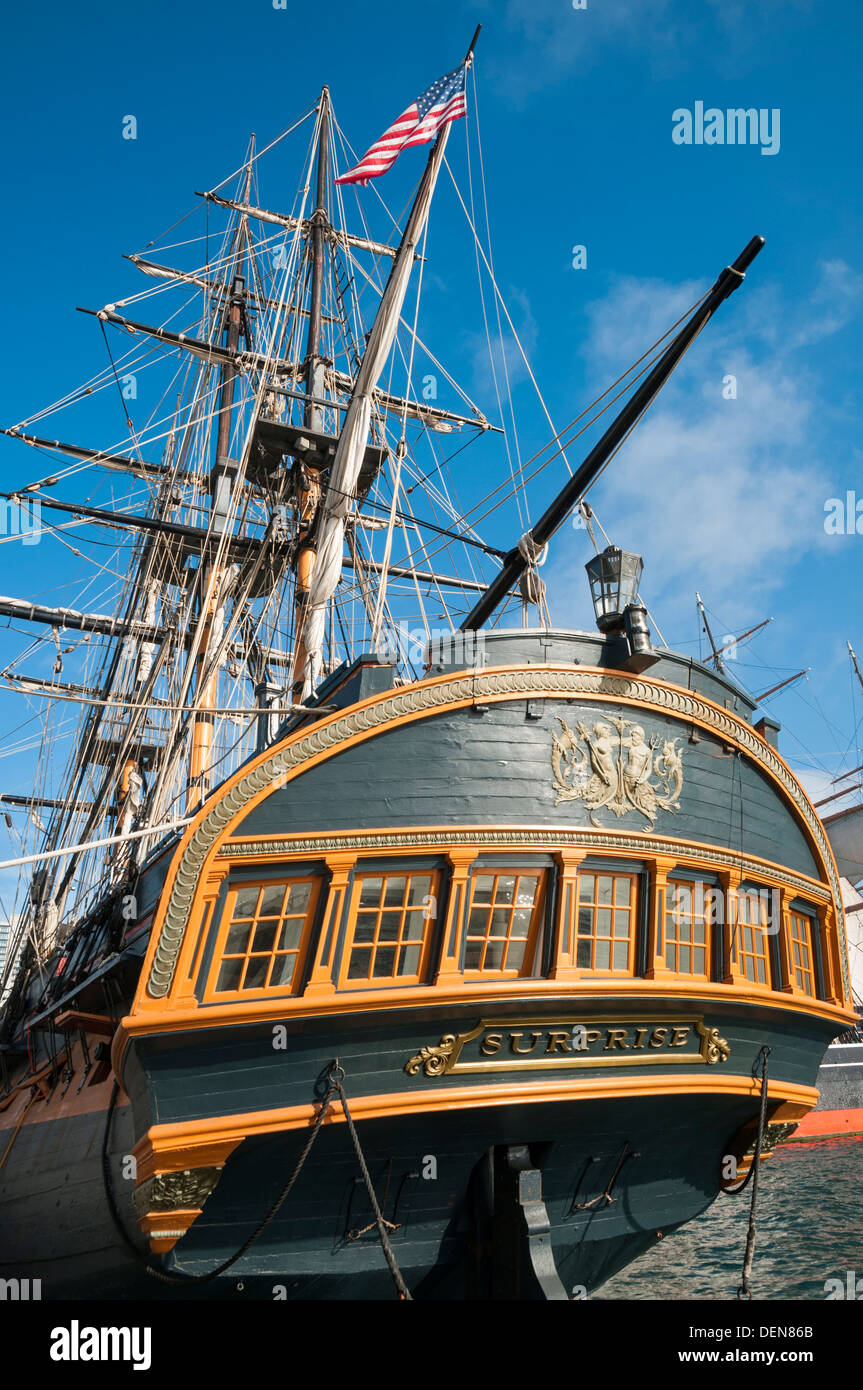 California di San Diego, il Museo Marittimo di San Diego, HMS sorpresa, replica di 18C Royal Navy frigate Foto Stock