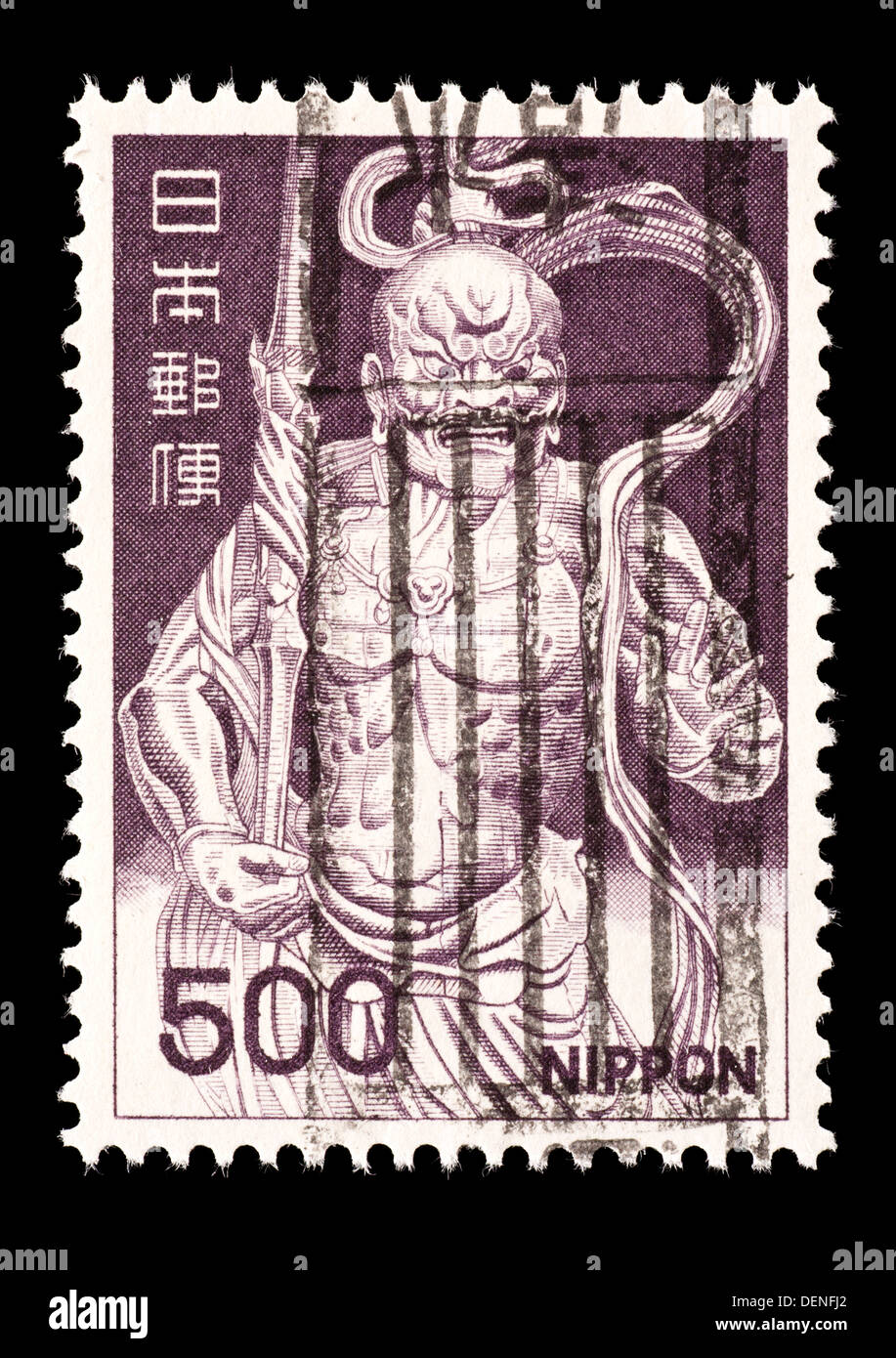 Francobollo dal Giappone che raffigura il re di Deva statua al South Gate, Todaiji. Foto Stock