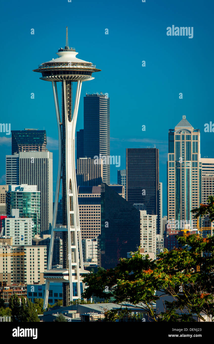 Lo Space Needle e lo skyline di Seattle, Washington, USA Foto Stock