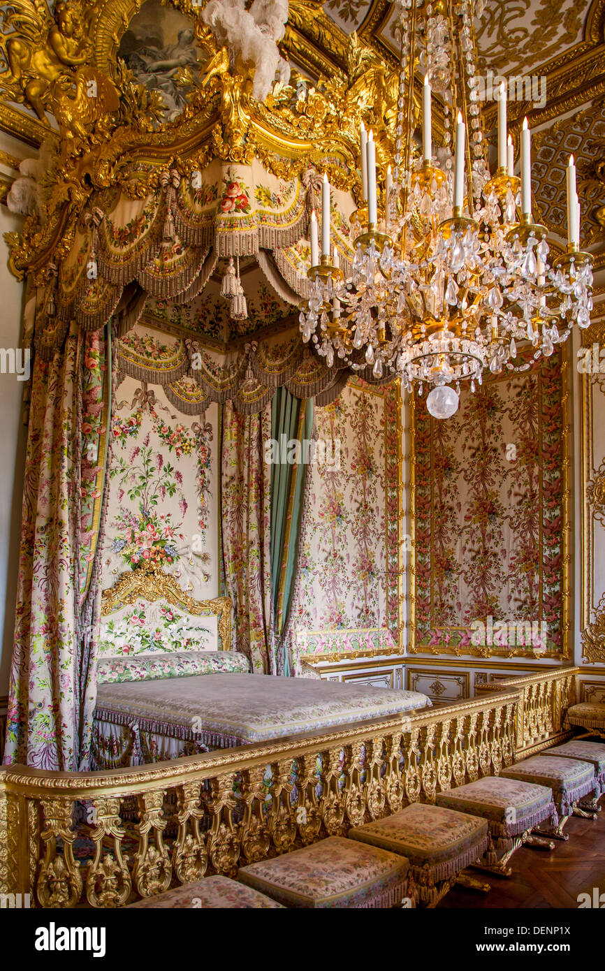 Queens Chambre (Maria Antonietta's camera), Chateau de Versailles, Francia Foto Stock