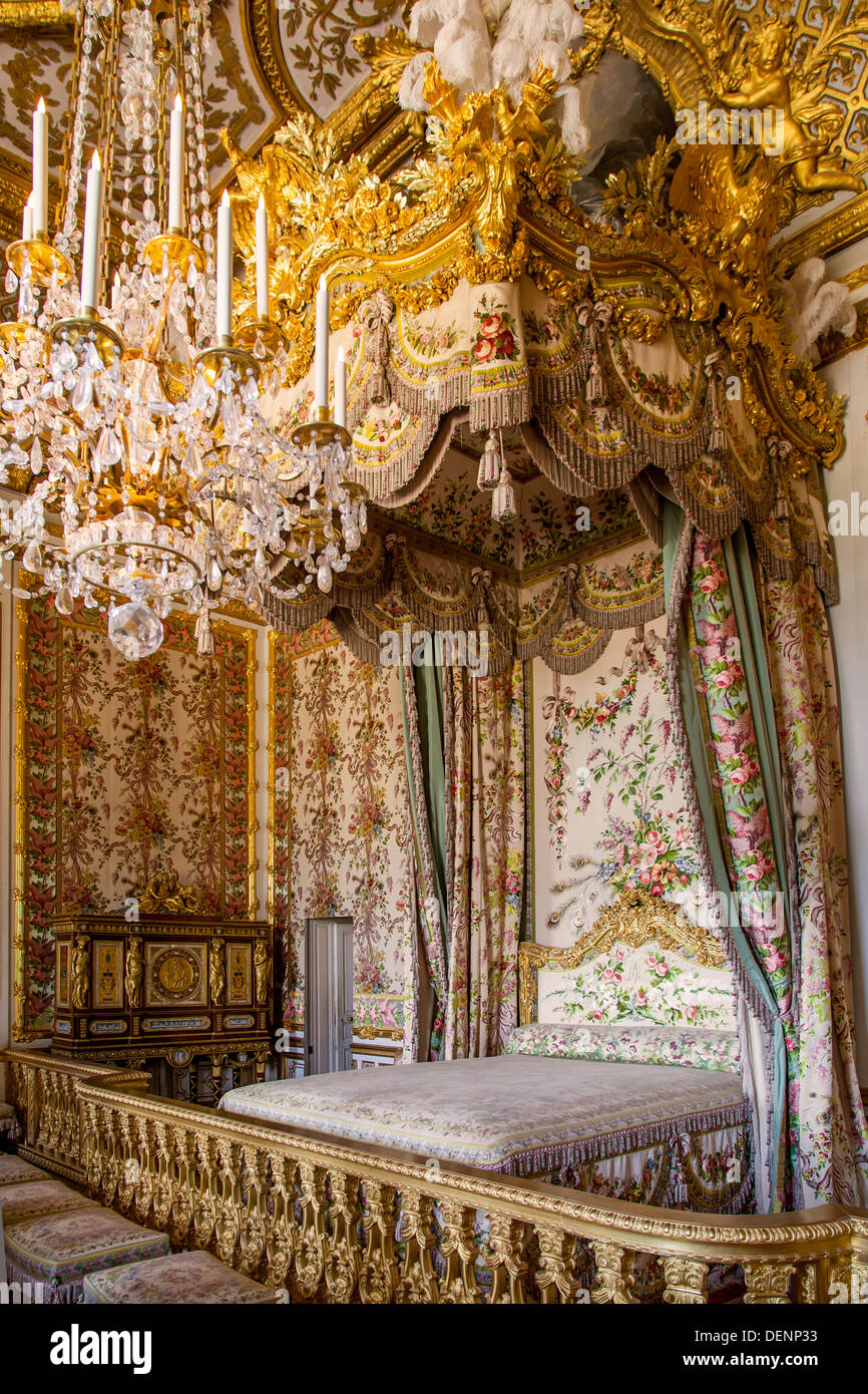 Queens Chambre (Maria Antonietta's camera da letto), Chateau de Versailles, Francia Foto Stock