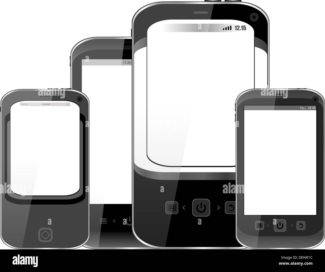 Smart Phone set isolato su sfondo bianco Foto Stock