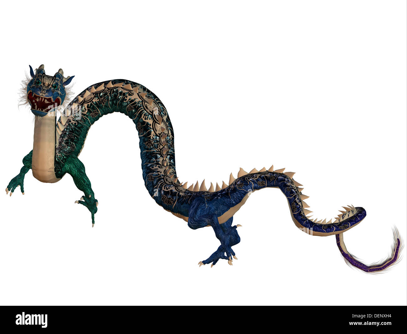 Una creatura di mito e fantasia il drago è un temibile mostro con le corna e denti di grandi dimensioni. Foto Stock