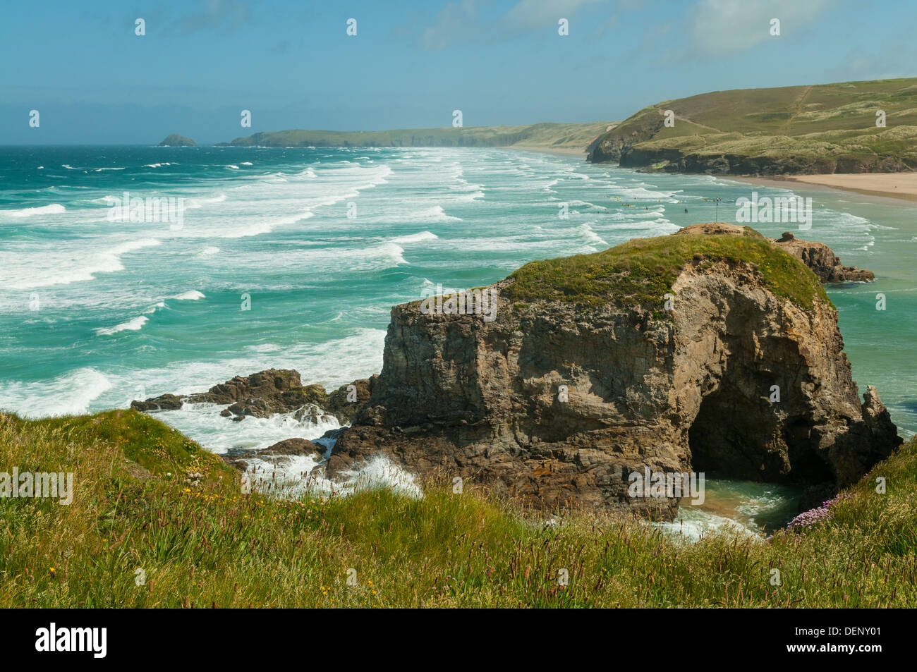 Spiaggia a Perranporth, Cornwall, Inghilterra Foto Stock