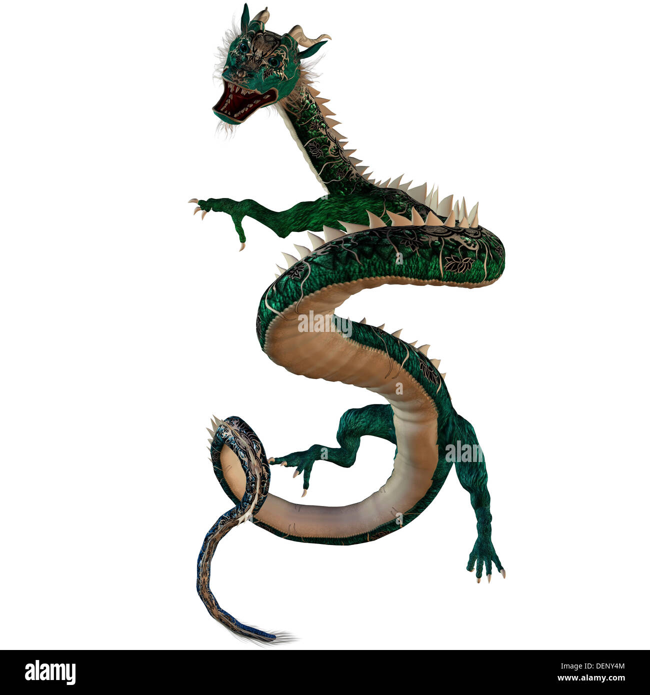 Una creatura di mito e fantasia il drago è un temibile mostro con le corna e denti di grandi dimensioni. Foto Stock
