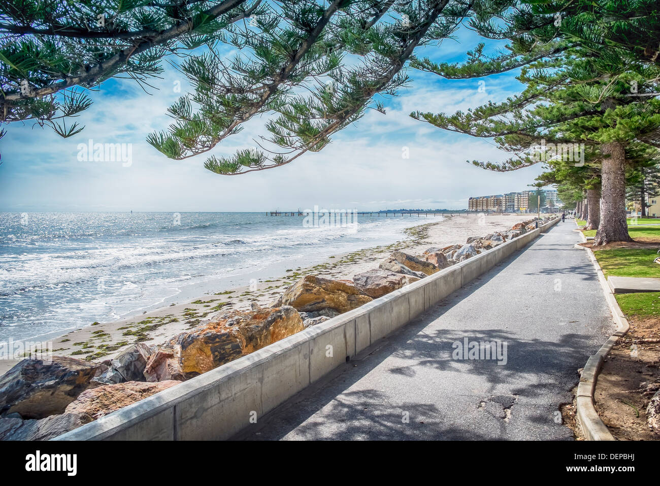Glenelg, South Australia più popolare spiaggia e mare area di intrattenimento. Foto Stock