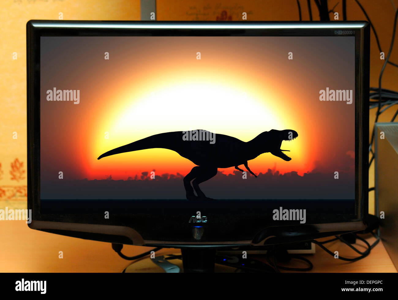 T.rex sulla schermata del PC Foto Stock