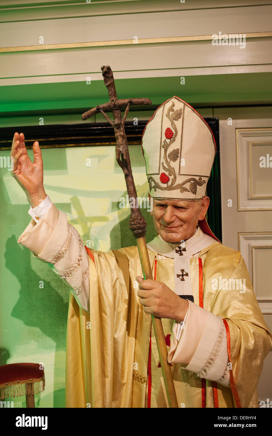 Papa Giovanni Paolo II la figura di cera di Madame Tussauds e Amsterdam Holland, Paesi Bassi. Foto Stock
