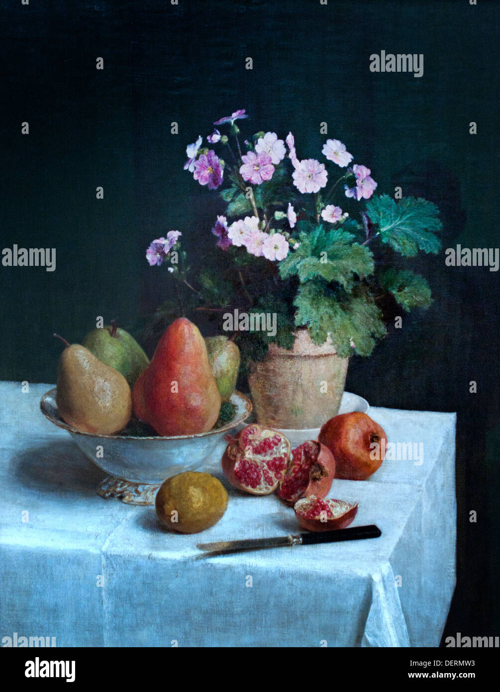 Ancora vita ( pimroses pere e melograni 1866 Henri Fantin Latour 1806 - Francia - Francese Foto Stock
