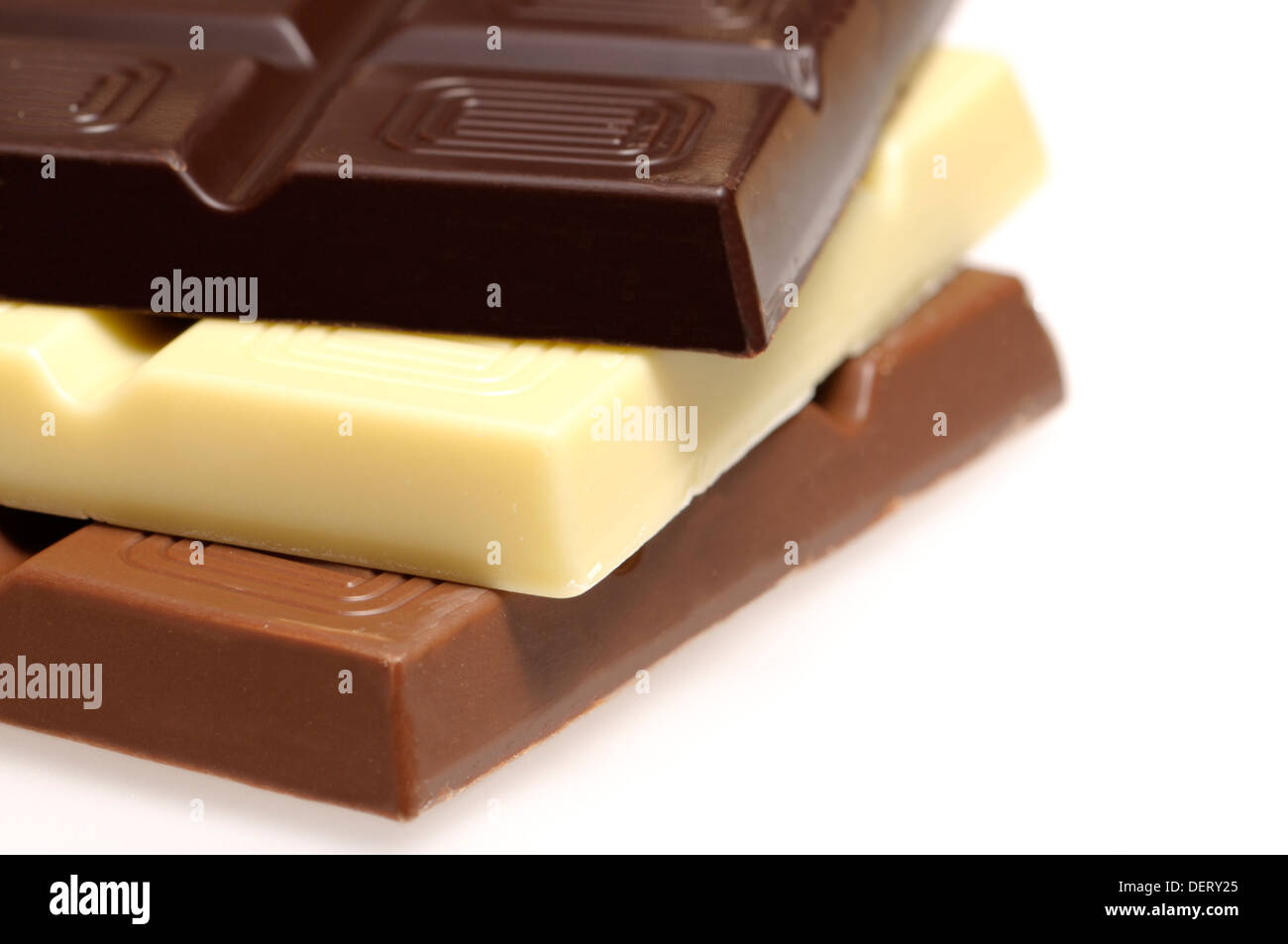 Cioccolato - scuro, al latte e bianco Foto Stock