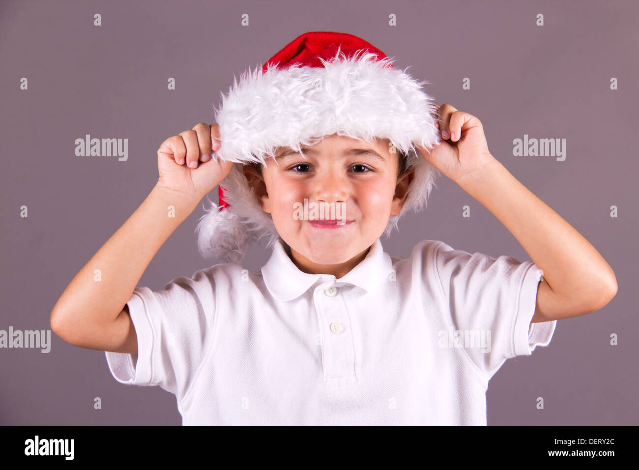 Ragazzino con Santa hat Foto Stock