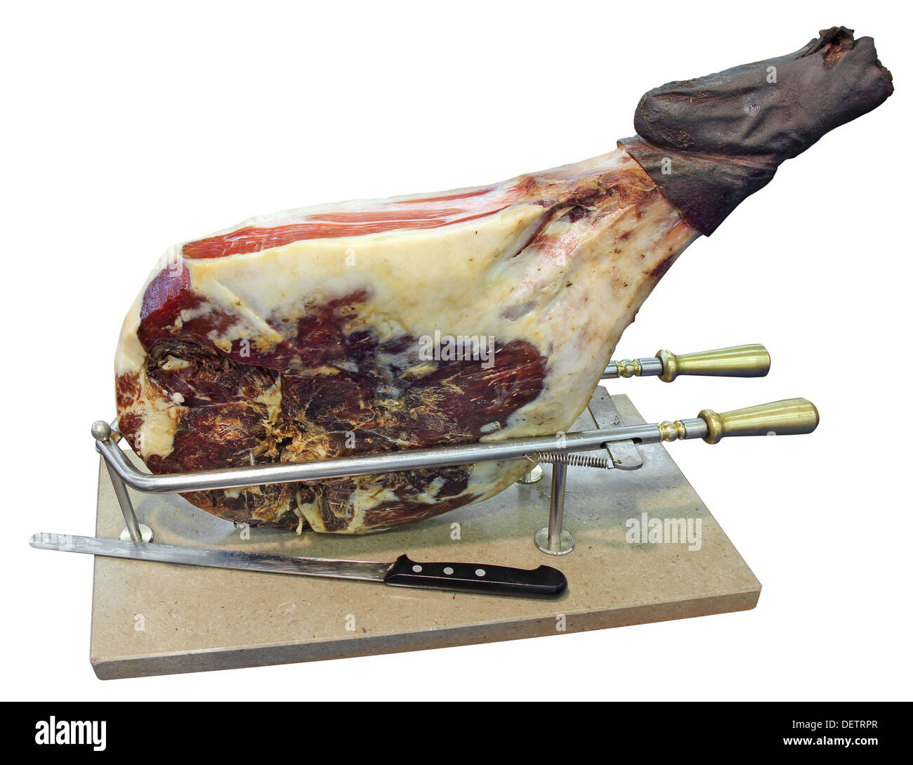 Prosciutto affumicato in modo tradizionale, isolato su sfondo bianco Foto Stock