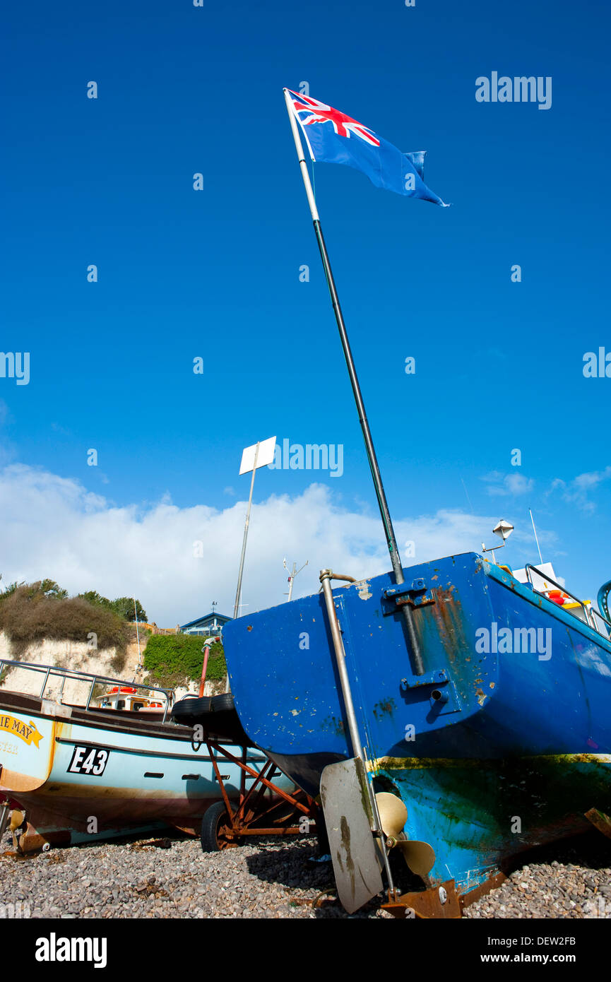 Barche da pesca alla birra, su Jurassic Coast, Devon England, Regno Unito Foto Stock