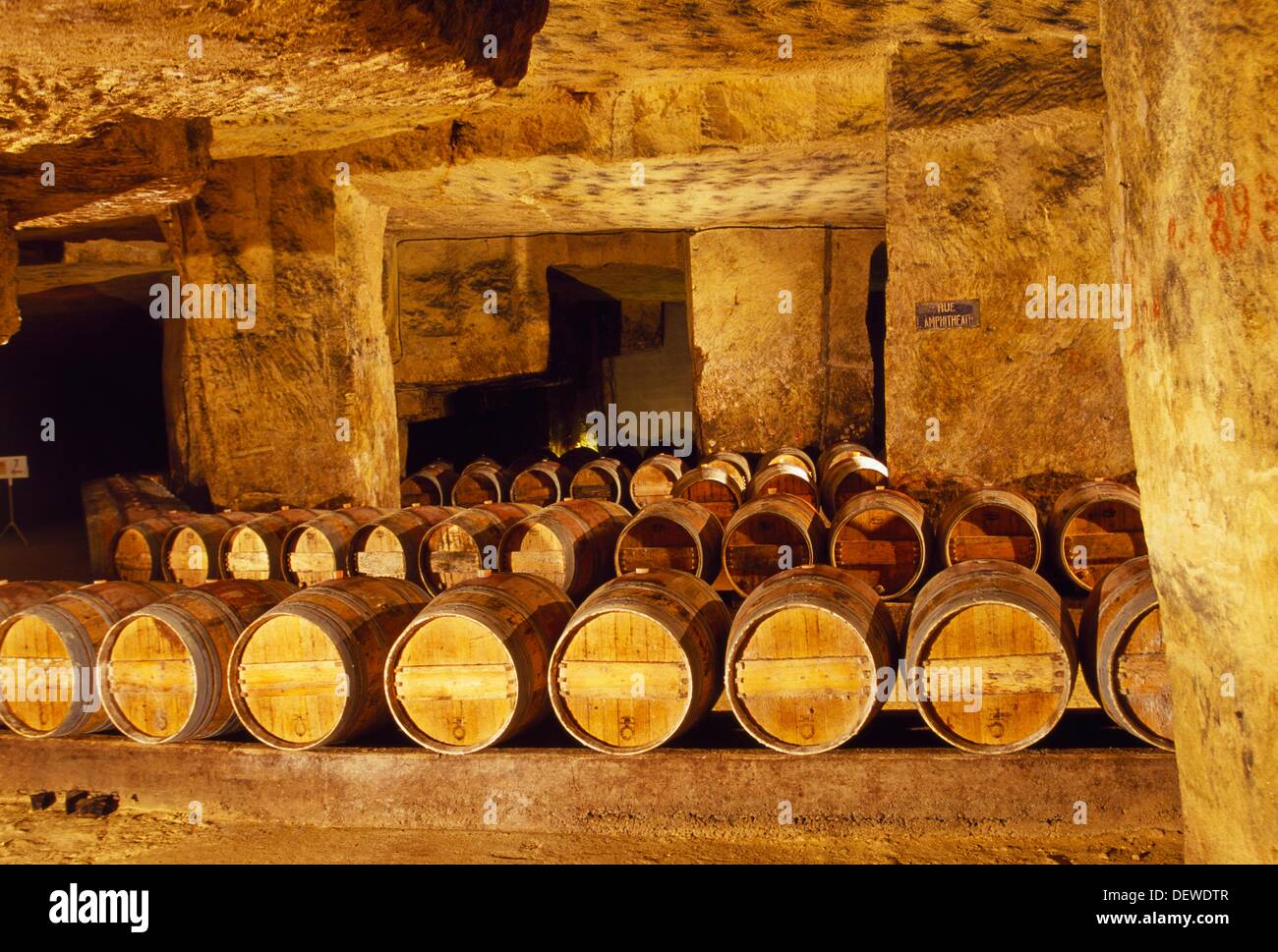 Sotterranea di Cantina in Chateau Belair Premier Grand Cru Classe St Emilion  Valle della Dordogna. Bordeaux Aquitania, Francia Foto stock - Alamy