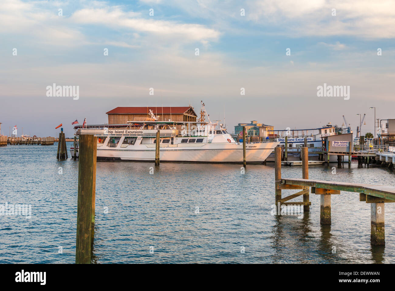 Ship Island escursioni barca ormeggiata nel Gulfport piccole imbarcazioni, Porto di Gulfport, Mississippi Foto Stock