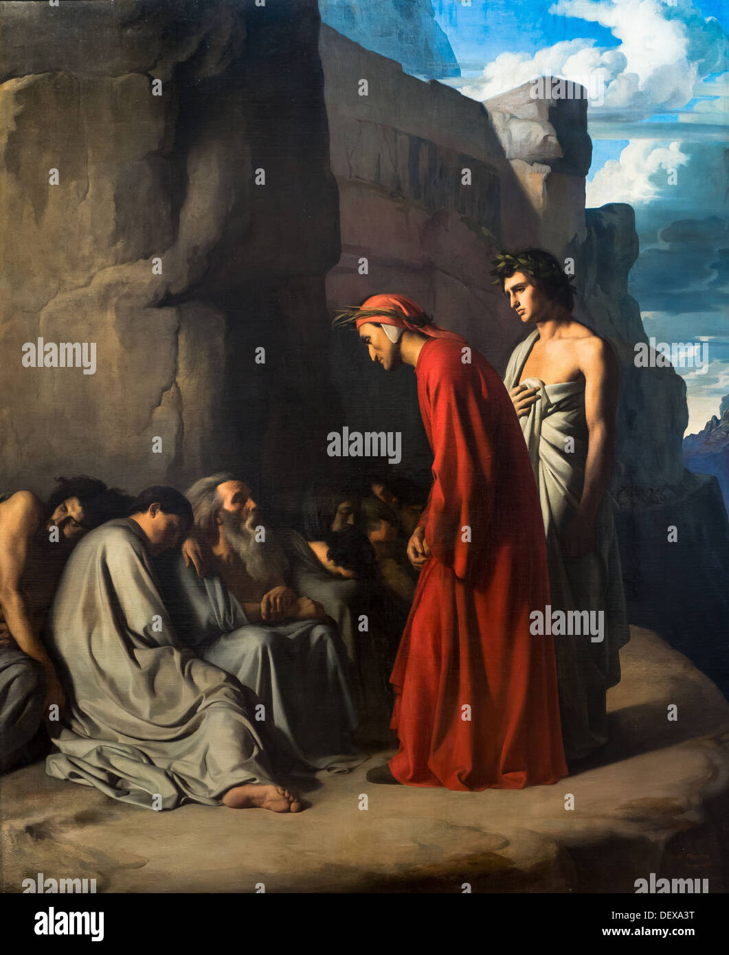 Xix secolo - Dante, guidato da Virgilio, offre una consolazione per le anime dei invidioso, 1835 - Hippolyte Flandrin Foto Stock