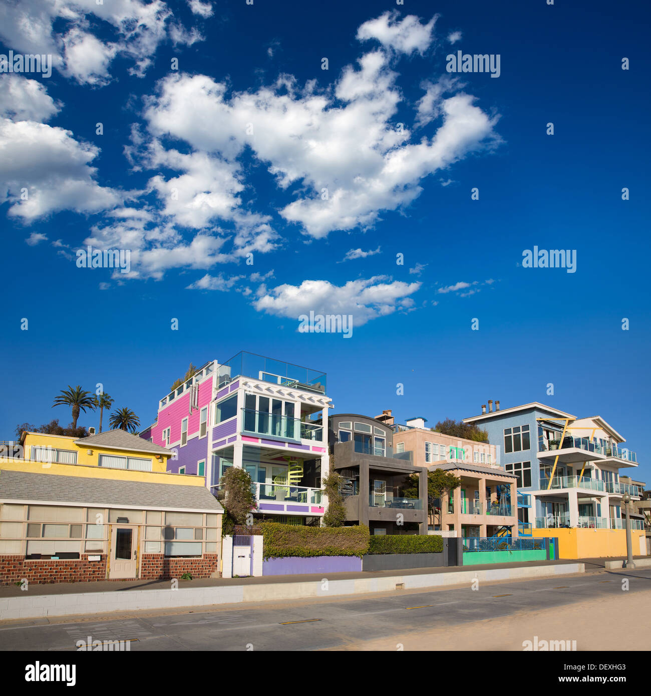 Santa Monica Beach California case colorate in USA Foto Stock