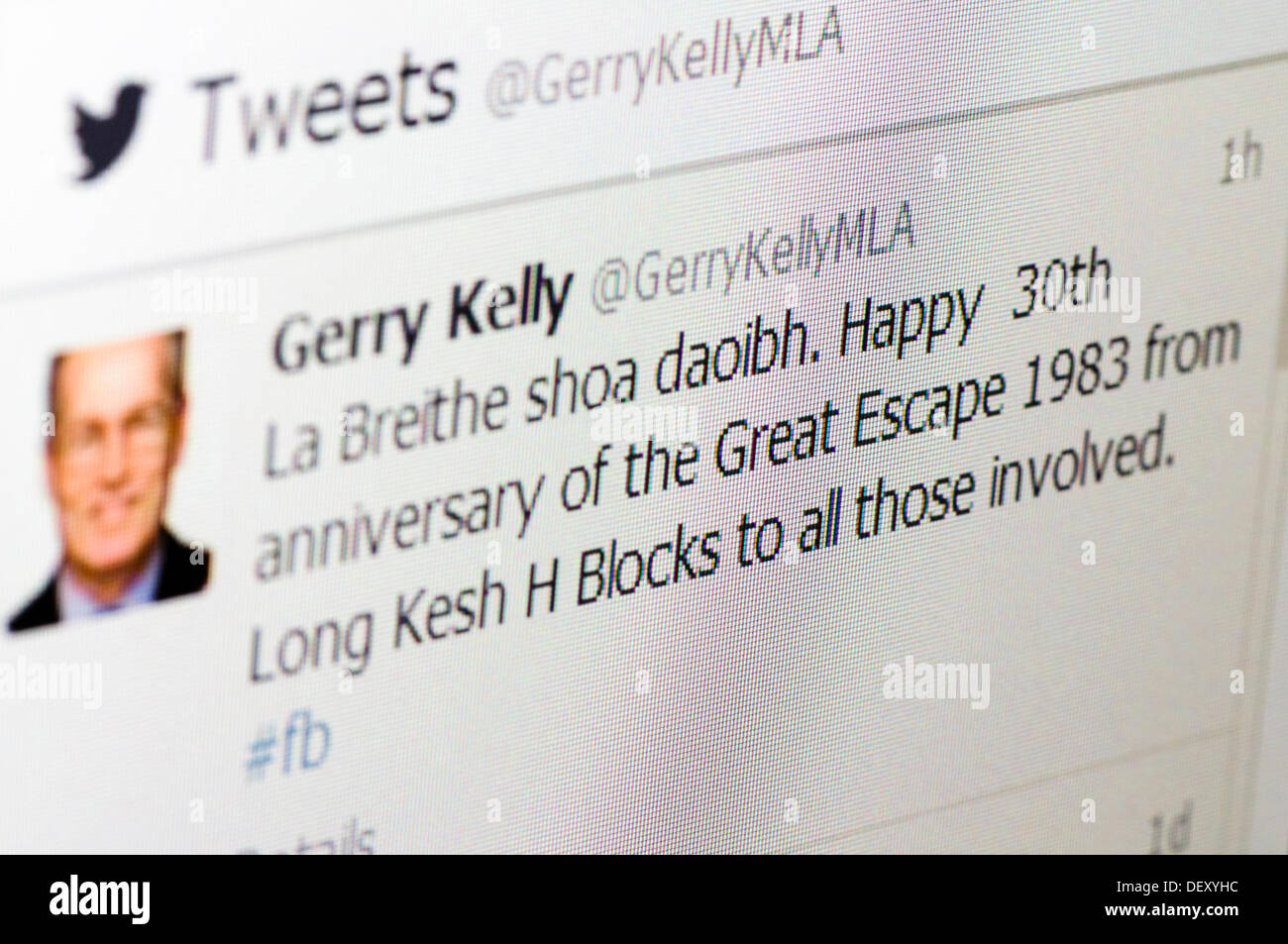 Irlanda del Nord, 25 settembre 2013 - Gerry Kelly MLA (Sinn Fein) celebra il trentesimo anniversario della prigione di Maze Esc durante il quale un certo numero di funzionari di carcere furono girati e pugnalato e un funzionario delle carceri è morto. Credito: Stephen Barnes/Alamy Live News Foto Stock