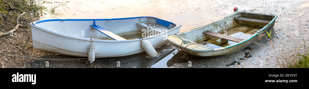 Barche sulla riva del fiume a Lerryn in Cornovaglia Foto Stock