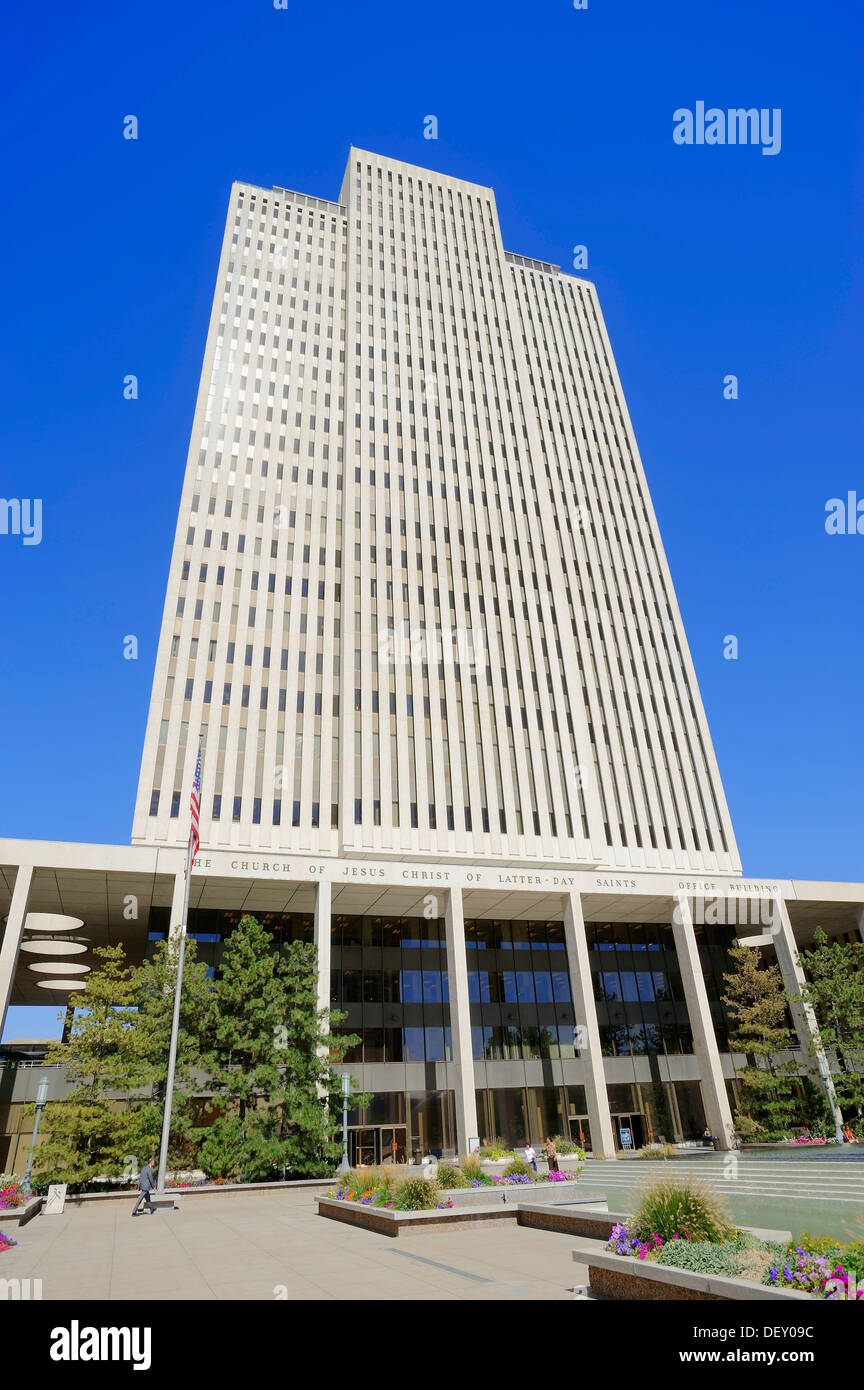 LDS chiesa edificio per uffici, edificio amministrativo della Chiesa di Gesù Cristo dei Santi degli Ultimi Giorni, Temple Square Foto Stock