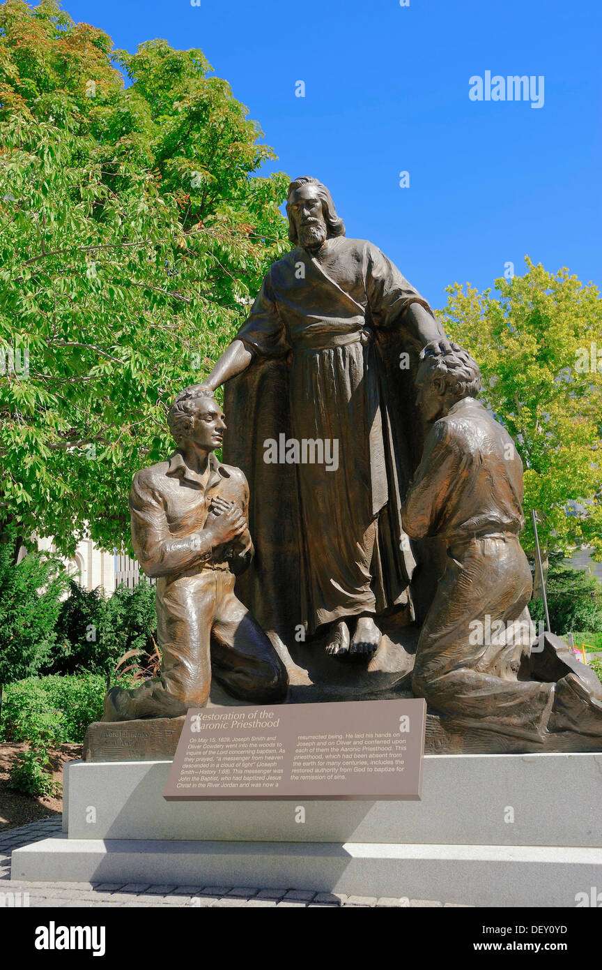 Statua, restauro del Sacerdozio di Aaronne, Salt Lake City, Utah, Stati Uniti d'America Foto Stock
