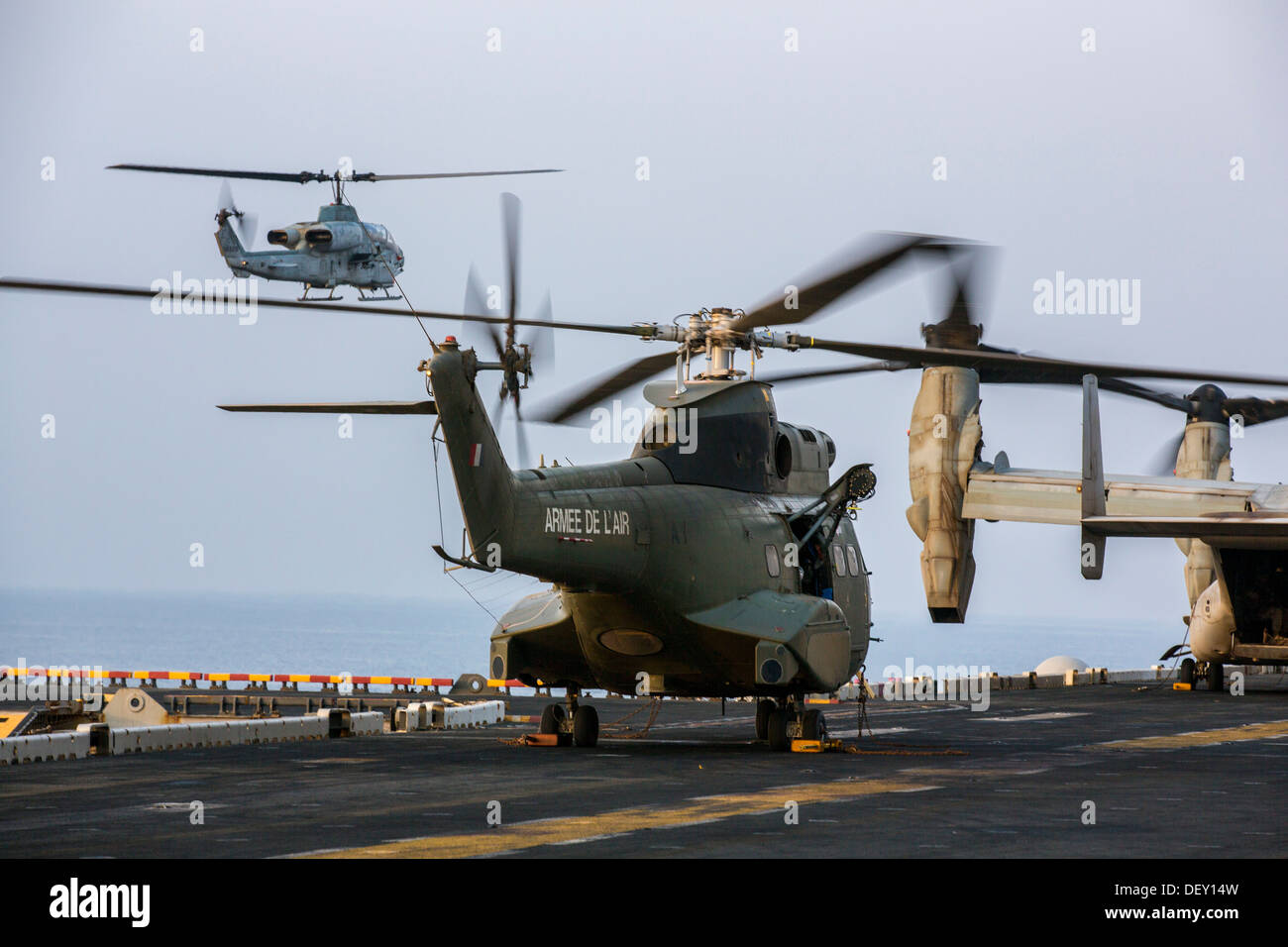 Un AH-1W Super Cobra assegnato a mezzo marino Tiltrotor Squadron (VMM) 266 (rinforzato), 26 Marine Expeditionary Unit (MEU), Foto Stock