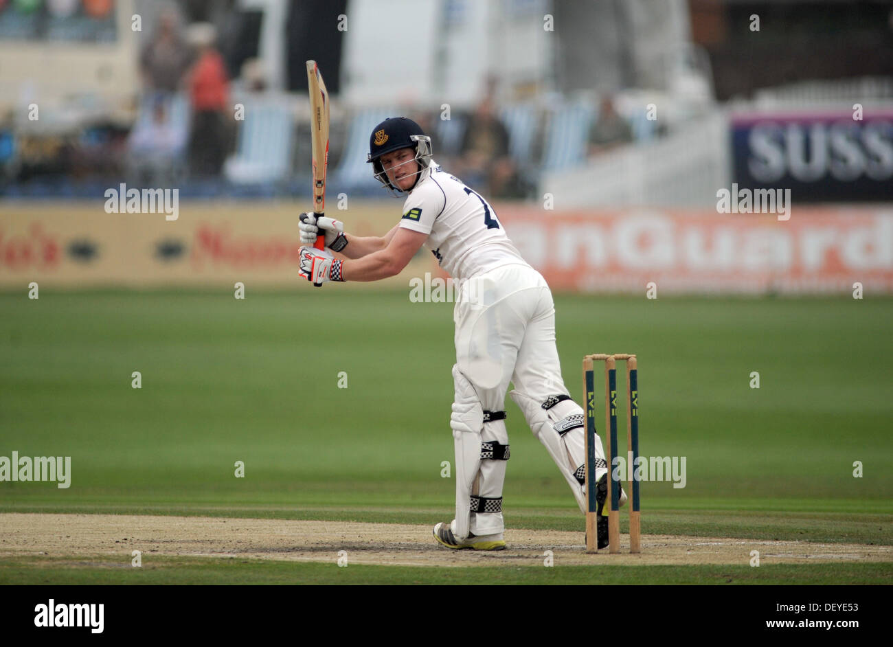 Ben Brown Sussex cricketer colpisce la palla in una partita contro Durham 2013 Foto Stock