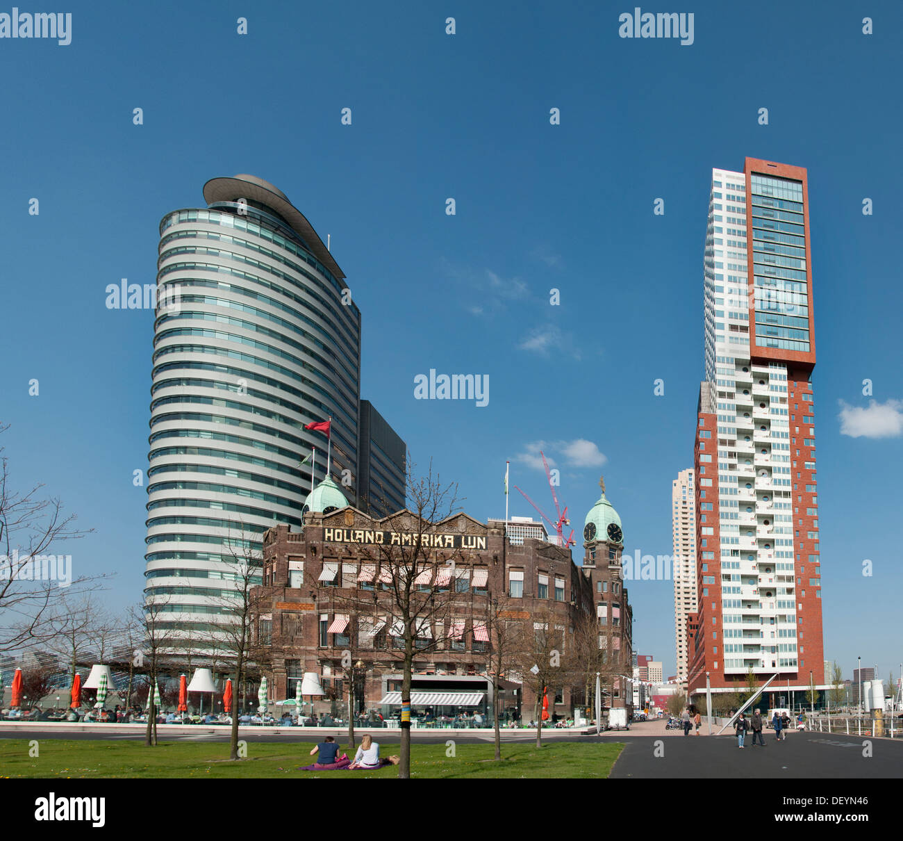 World Port Center ( Kop van Zuid ) Montevideo hotel New York Rotterdam Paesi Bassi olandese ( Nuova Maas Fiume Ponte Erasmus Swan ) Foto Stock