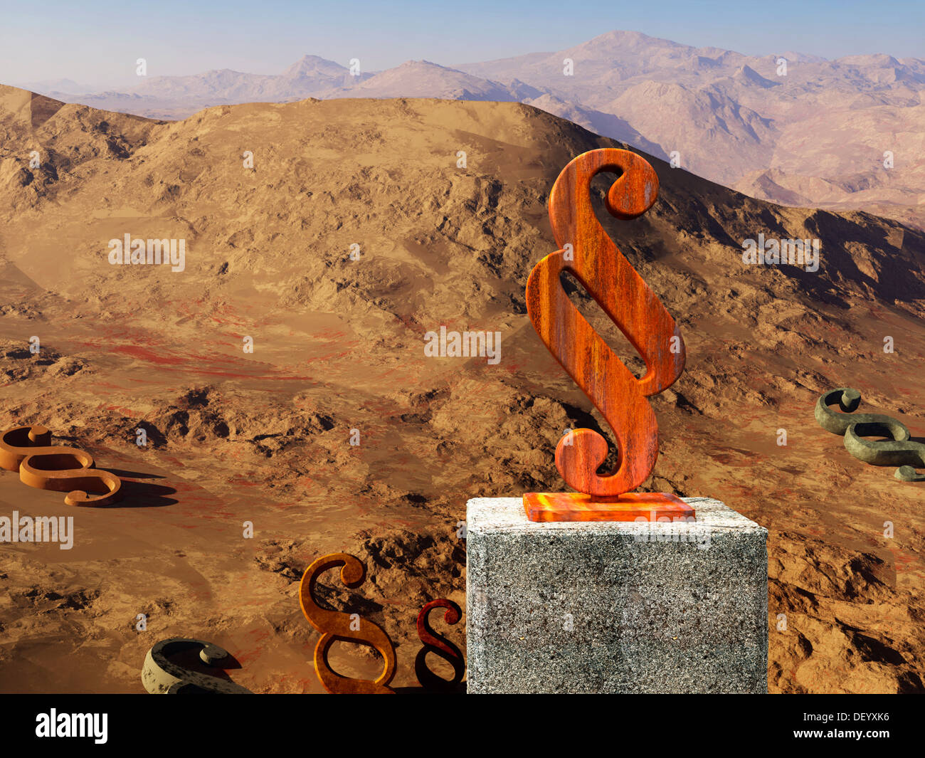 Il paragrafo il simbolo nel deserto, immagine simbolica di un paragrafo deserto o troppa burocrazia Foto Stock