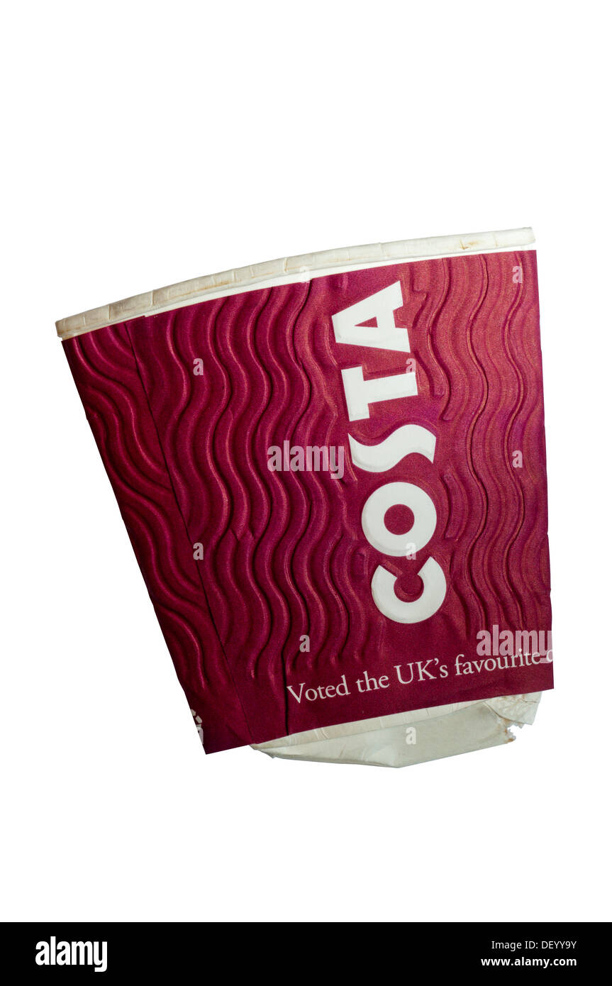 Una schiacciata Costa Coffee di carta usa e getta cup. Foto Stock