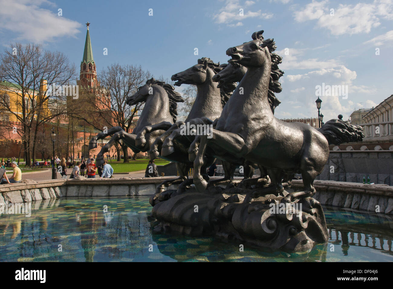 Quadriga di bronzo, Alexander giardini, Viale Tverskoi, Moskau, Oblast di Mosca, Russia Foto Stock