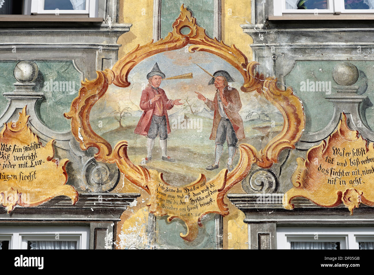 La parabola della scheggia e il fascio, Lueftl-Painting da F. Karner, 1764, ex casa colonica, Im Gries, Mittenwald, Alta Baviera Foto Stock