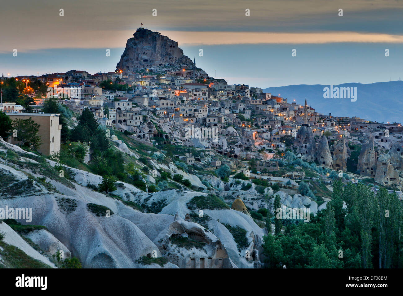 Alba sul castello in Cappadocia Turchia centrale Foto Stock