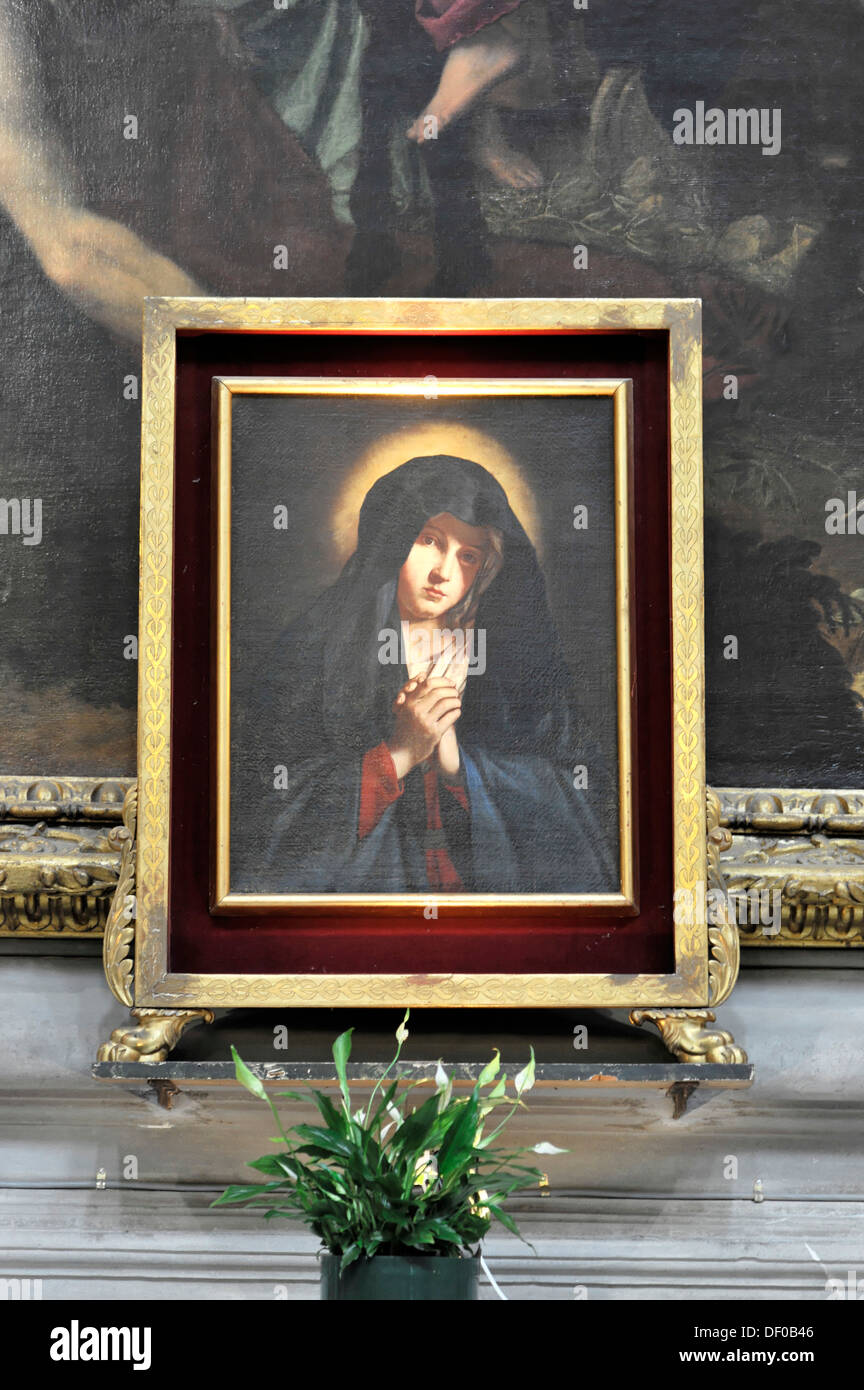 Immagine della Vergine Maria, altare laterale, la chiesa francescana di Santa Croce e Piazza Santa Croce a Firenze, Toscana, Italia, Europa Foto Stock