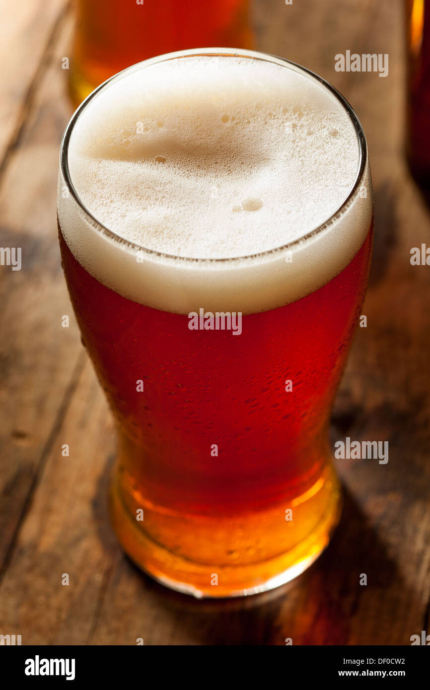 Rinfrescanti ambra scuro birra contro uno sfondo Foto Stock