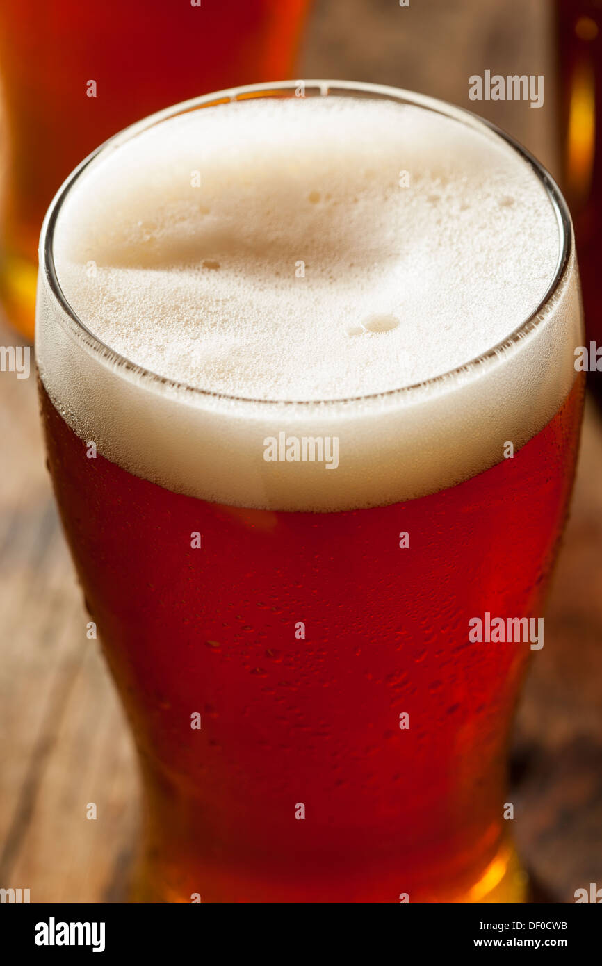 Rinfrescanti ambra scuro birra contro uno sfondo Foto Stock