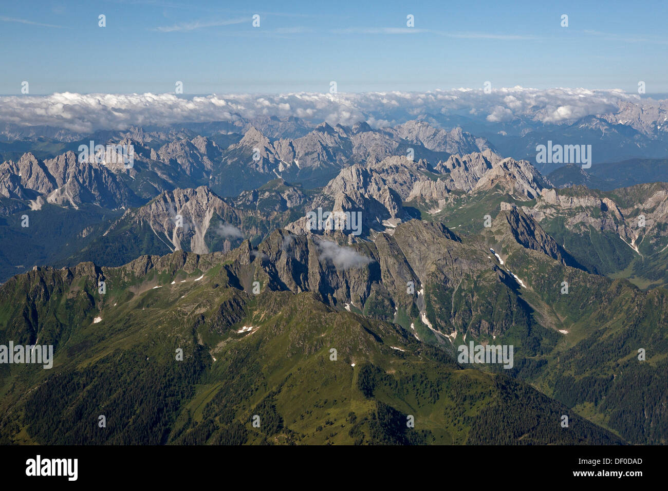 Area di confine dell'Austria - Italia, foto aerea, Lesachtal, Carinzia, Europa Foto Stock