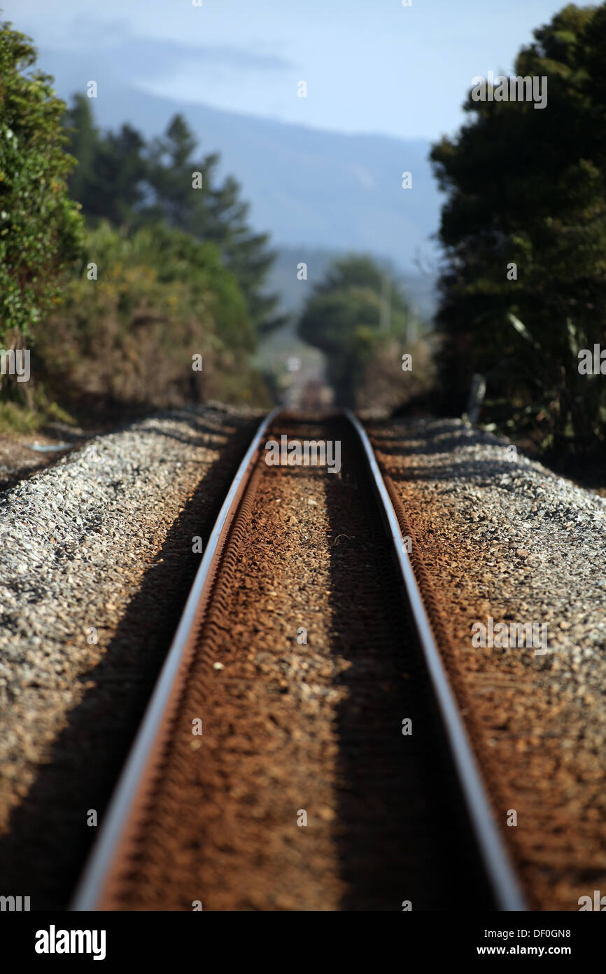 La linea ferroviaria vicino Granity, dove il Denniston miniera di carbone funziona ancora, Isola del Sud, Nuova Zelanda Foto Stock
